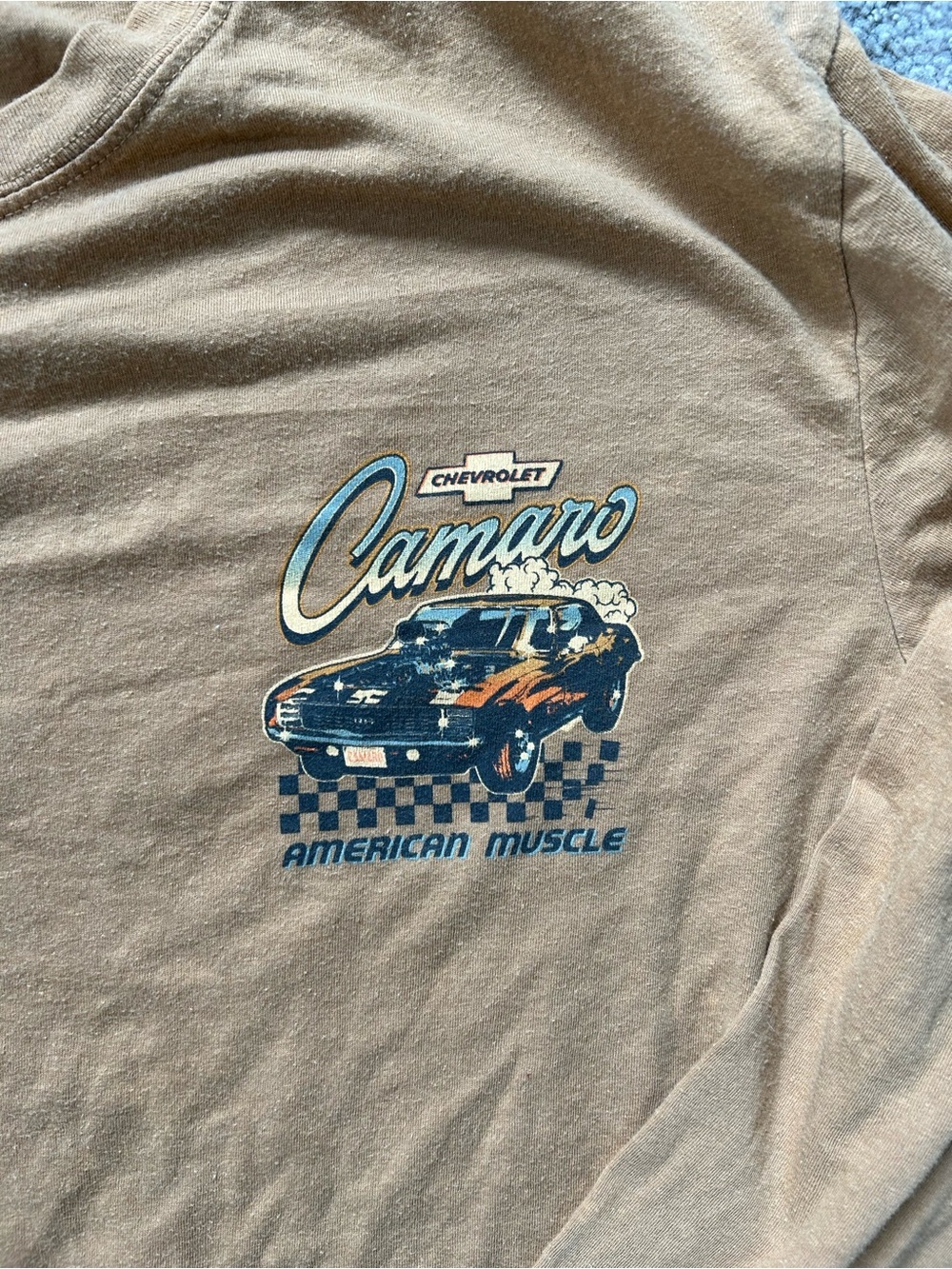 Camaro Shirt Sz L Mens Long Sleeve Chevy Chevrolet American Muscle T-Shirt Brown - Picture 2 of 7